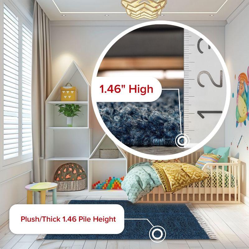 Nuloom Neva Solid 7x9 Shag Indoor Area Rug for Living Room Bedroom Dining Room Nursery, Navy/Ivory