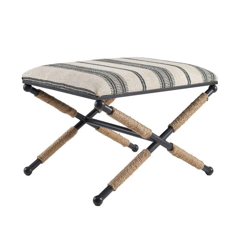 BoHo Black Stripe Cushioned Accent Stool with Rope-Wrapped Metal Legs