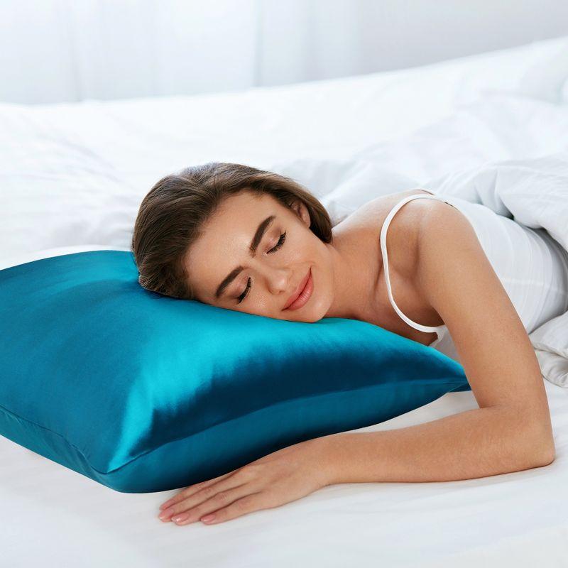 King Size Peacock Blue Silk Pillowcase with Zipper