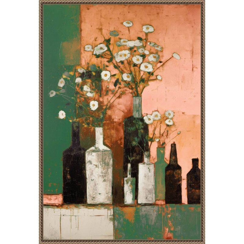 Botanic-Inspired Framed Canvas Wall Art with Weathered Embellishment