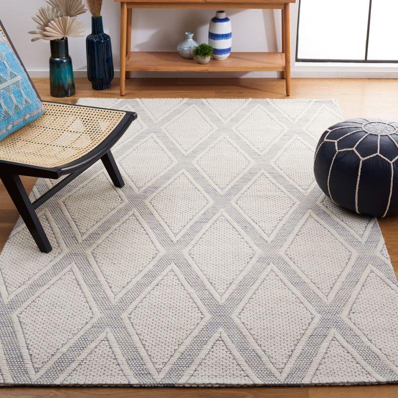 Navy and Ivory Trellis 8' x 10' Hand Woven Wool Blend Area Rug