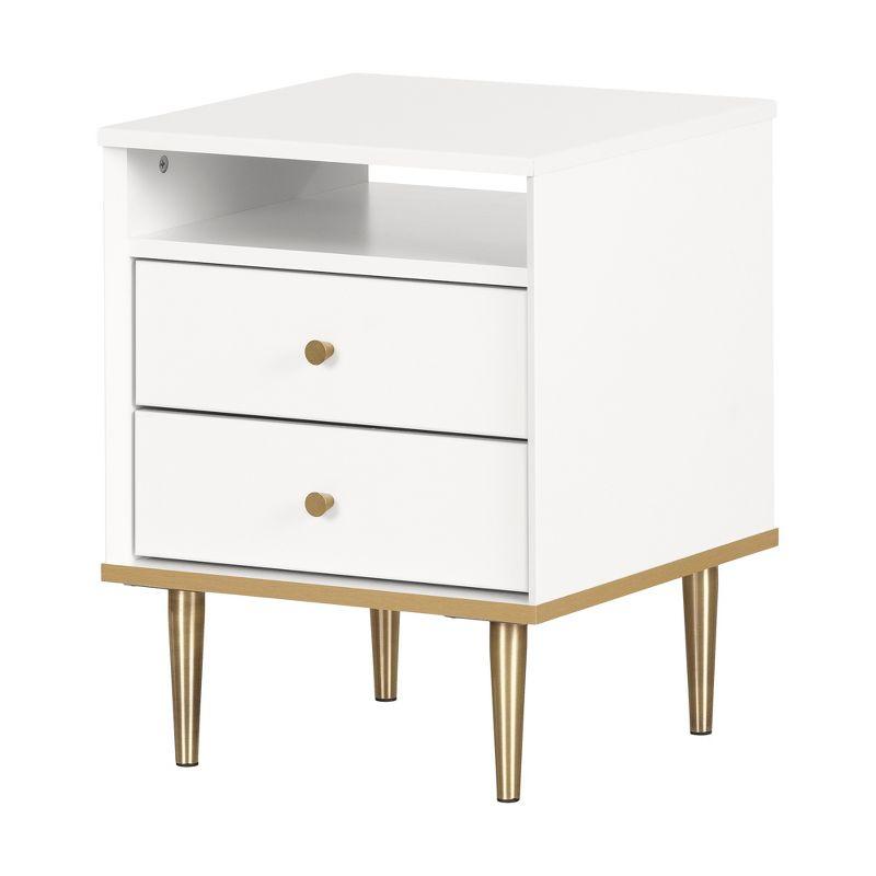 Dylane Mid-Century Glam 2-Drawer Nightstand in Pure White