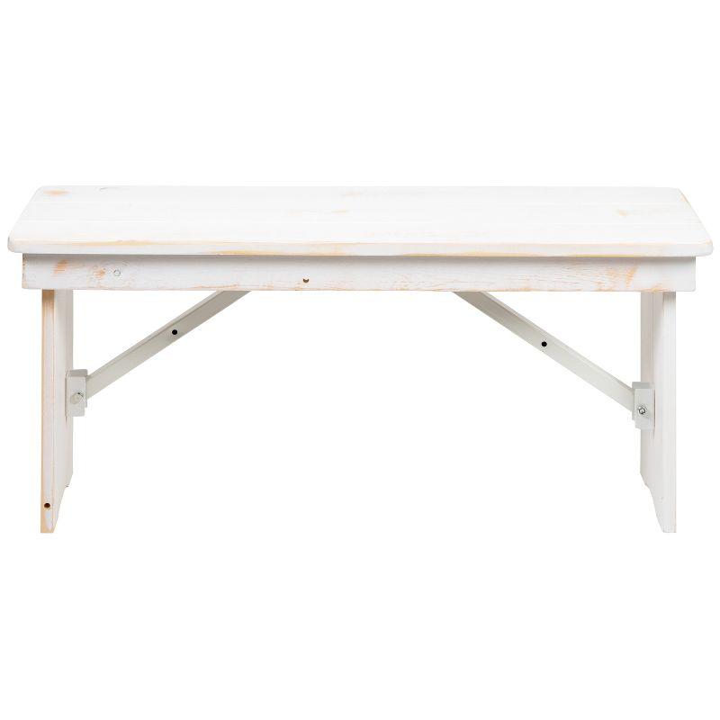 Flash Furniture HERCULES Series 40" x 12" Antique Rustic White Solid Pine Folding Farm Bench