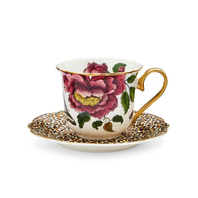 Multicolor Ceramic Teacup and Leopard Print Saucer with Gold Handle