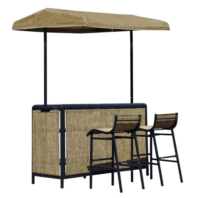 Taupe and Greige 3-Piece Outdoor Bar Set with Canopy and Storage