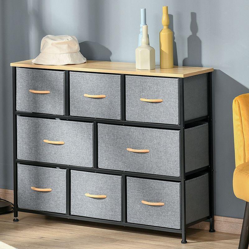 Light Grey 8-Drawer Fabric Storage Chest with Wood Top