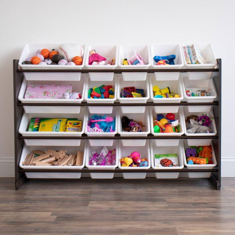 Extra Large Kids' Toy Storage Organizer with 20 Storage Bins Espresso/White - Humble Crew: Playroom Bin Shelf, MDF