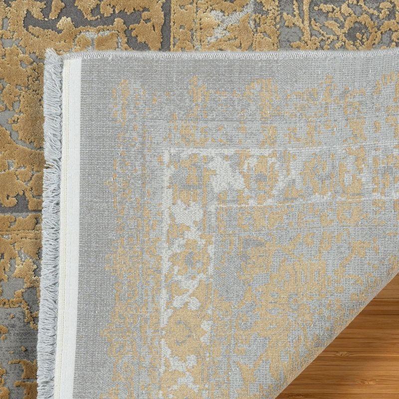 Gertmenian Florance Foggia Traditional Oriental Gold/Charcoal Gray High-Low Viscose/Acrylic Area Rug