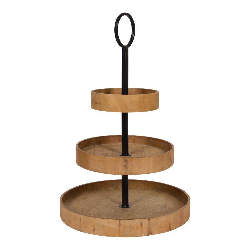 Rustic Brown Wood and Metal 3-Tiered Round Display Tray