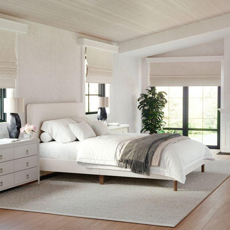 Martha Stewart Britta Upholstered Platform Bed With Piped Detail Headboard