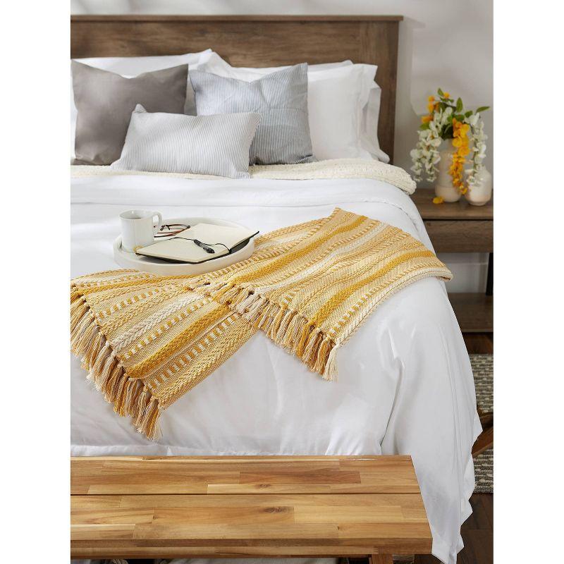 Honey Gold & White Cotton 50"x60" Braided Stripe Throw