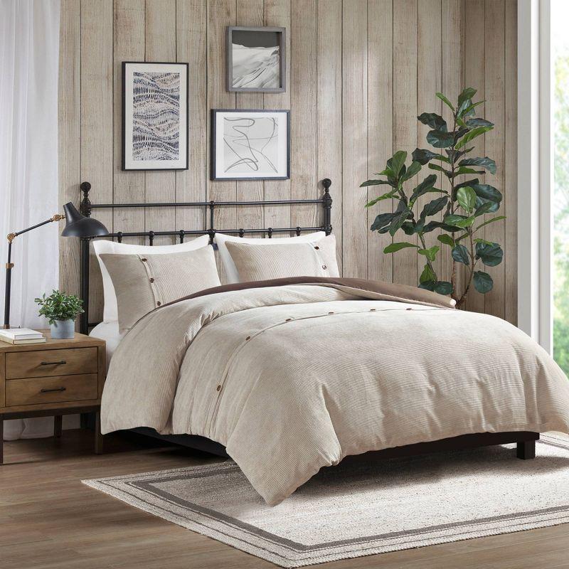 Tan Corduroy Full/Queen Duvet Cover Set with Microfiber Reverse