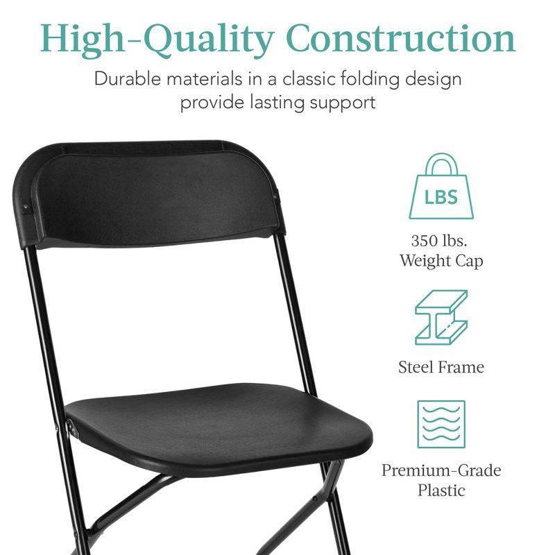 Best Choice Products Set of 4 Folding Stacking Plastic Chairs w/ Non-Slip Feet, 350lb Capacity - Black