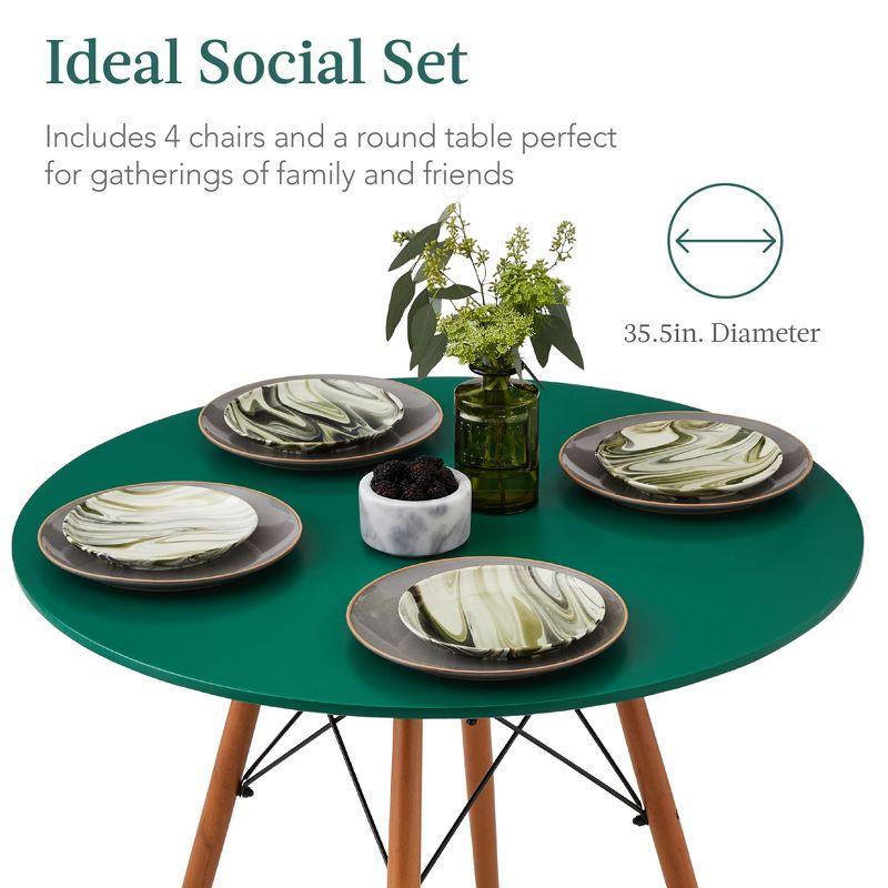 Best Choice Products 5-Piece Compact Mid-Century Modern Dining Set w/ 4 Chairs, Wooden Legs - Dark Green/Walnut