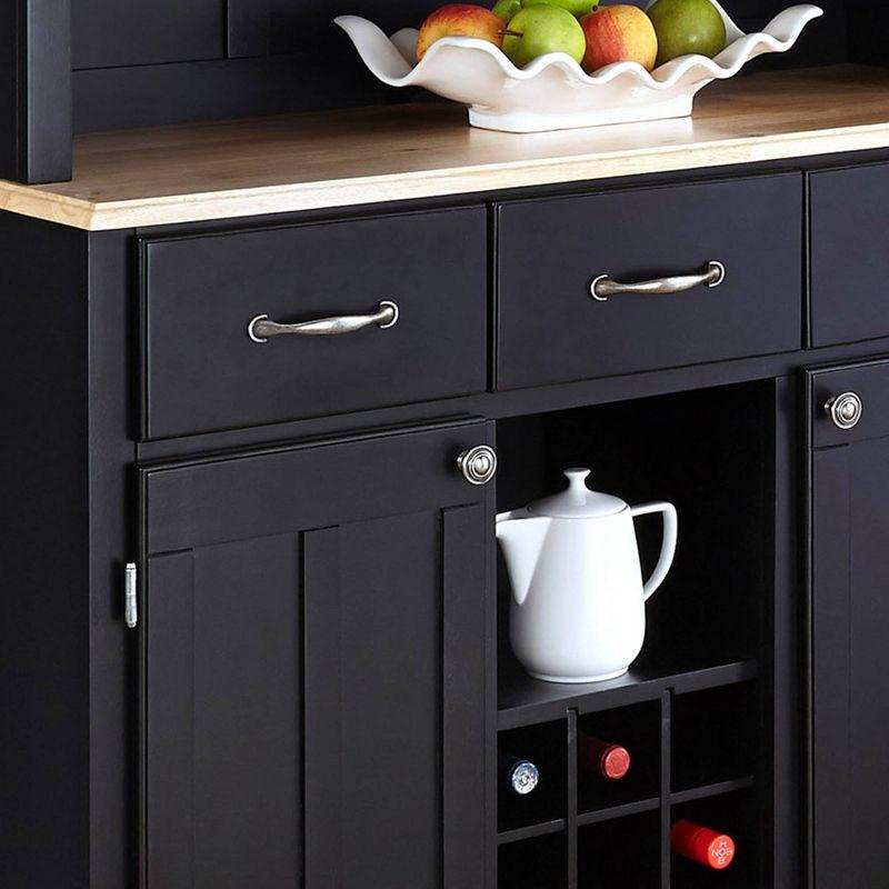 Black Hardwood Buffet with Hutch and Natural Wood Top