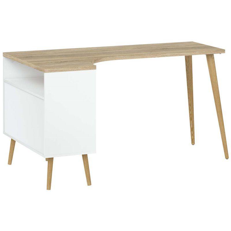 Tvilum Diana 2 Drawer 3 Shelf Desk in White and Oak Structure