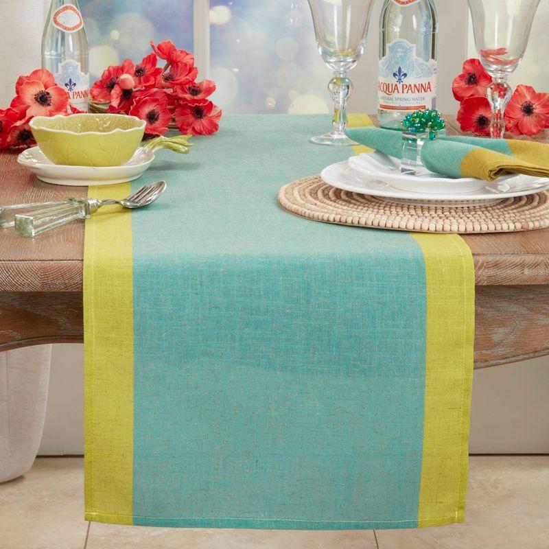 Saro Lifestyle Multicolored Band Table Runner, Green, 16"x72"