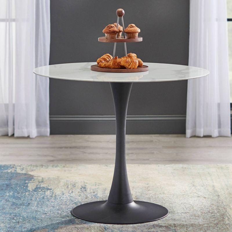 36" 5Pc Rho Round Dining Set Gray - Buylateral: Marble Look, Black Metal Base, 4 Upholstered Chairs