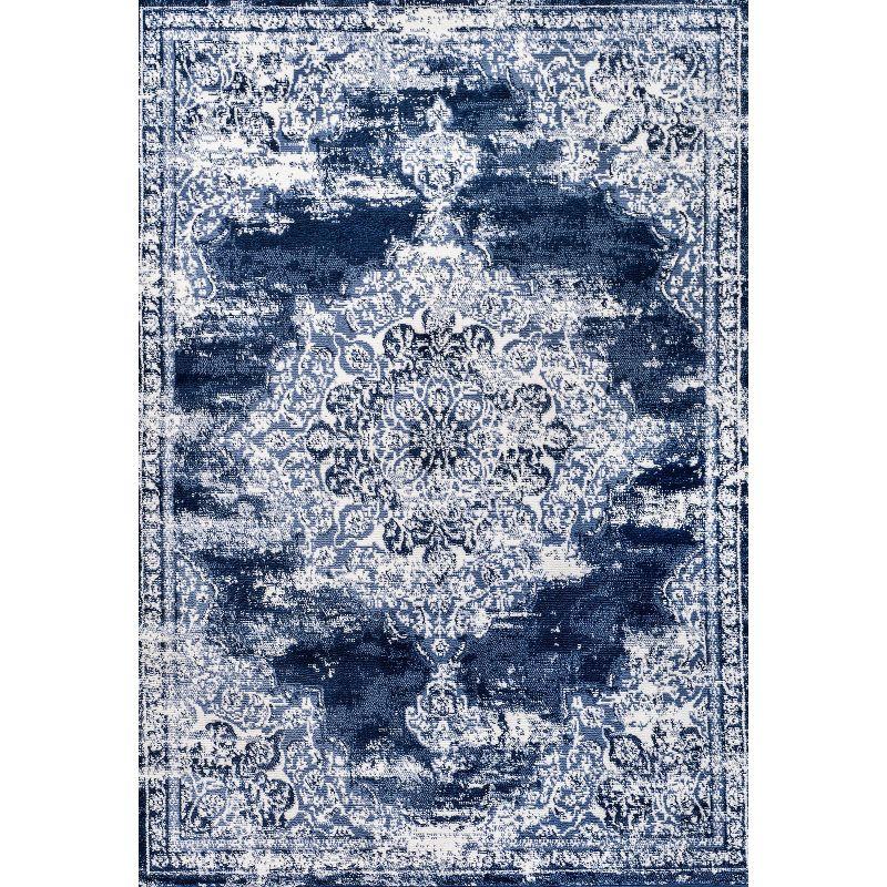 3'x5' Alhambra Ornate Medallion Modern Area Rug, Navy/Ivory - JONATHAN Y