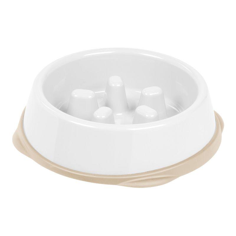 White and Beige Plastic Slow Feeding Pet Bowl