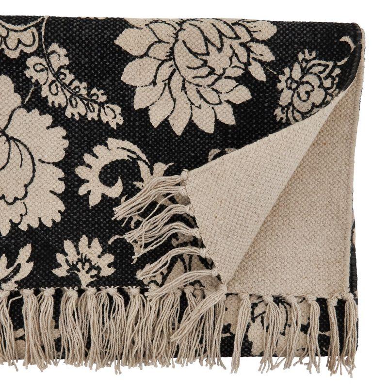 Saro Lifestyle Floral Table Runner With Fringed Design, 16"x72", Black