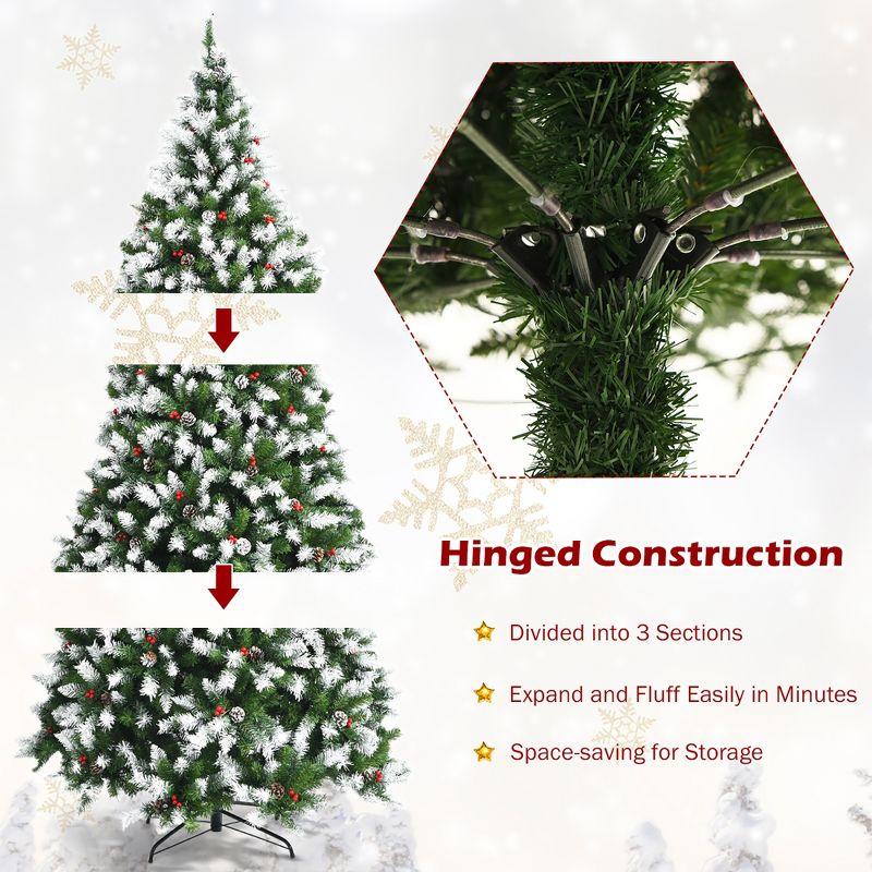 Costway 6ft\7.5ft\9ft Pre-lit Snowy Christmas Tree 818\1398\2058  Tips w/ Pine Cones & Red Berries