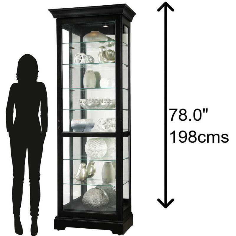 Traditional Black Satin Lighted Curio Cabinet with Adjustable Shelves