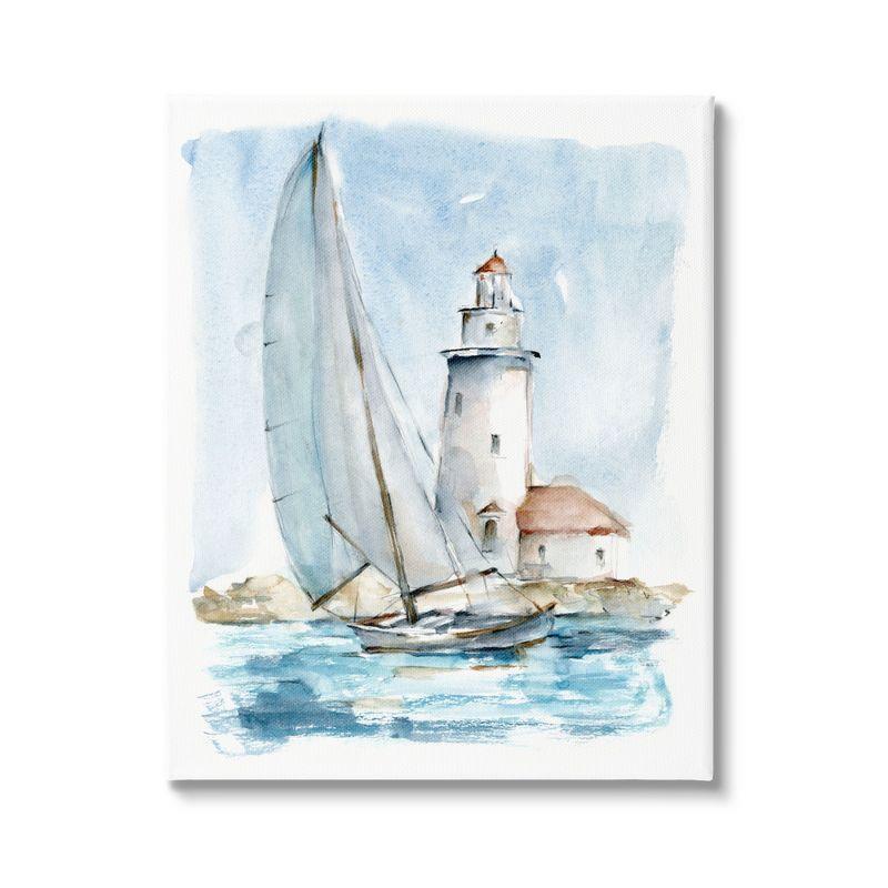 Stupell Industries Au-416-Canvas " Nautical Sailboat & Lighthouse " by Ethan Harper Painting Print