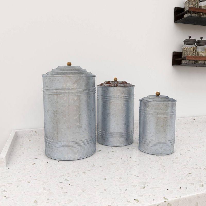 Olivia & May 3pc Decorative Galvanized Metal Canister Set Silver: Round Storage Containers with Lids