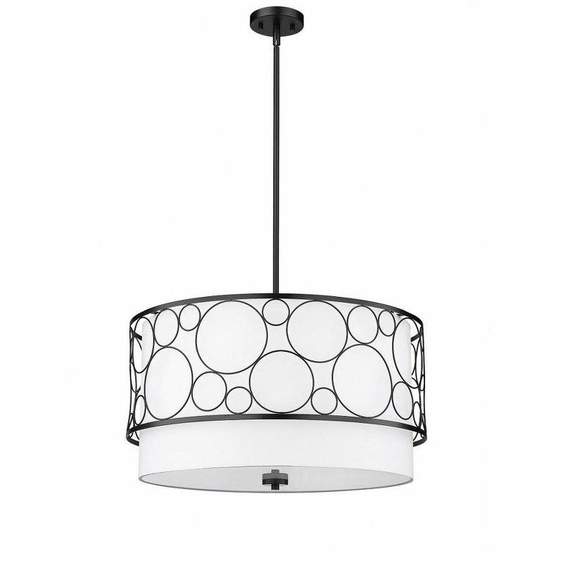 Elegant Transitional 24" Matte Black and Nickel Drum Pendant Light