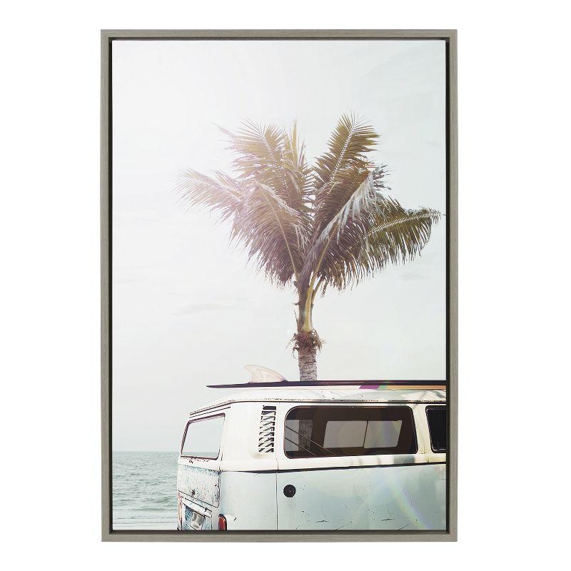 Blue Beach Van Coastal Canvas Print with Gray Frame, 23x33