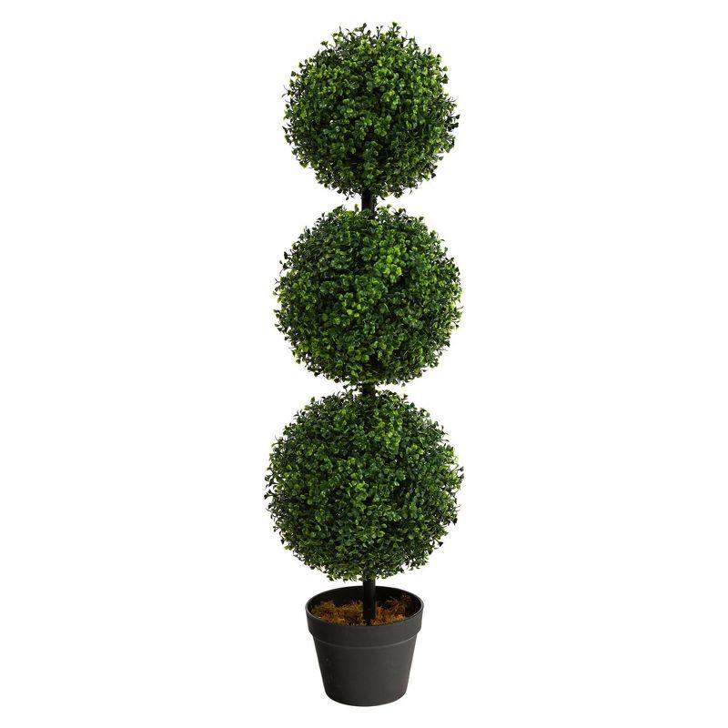 3' Green Plastic Triple Ball Boxwood Topiary in Black Pot