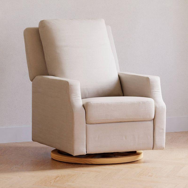 Cream Eco-Weave Recliner with Light Wood Swivel Base