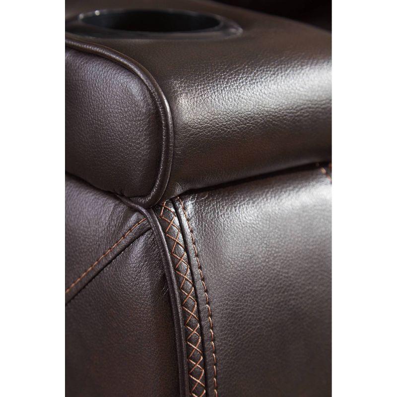 Brown Faux Leather Tufted Reclining Loveseat with Cup Holder