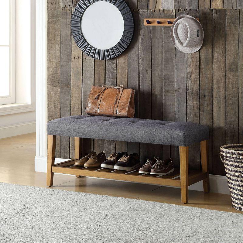 Acme Furniture Charla Bench Gray Fabric/Oak Finish