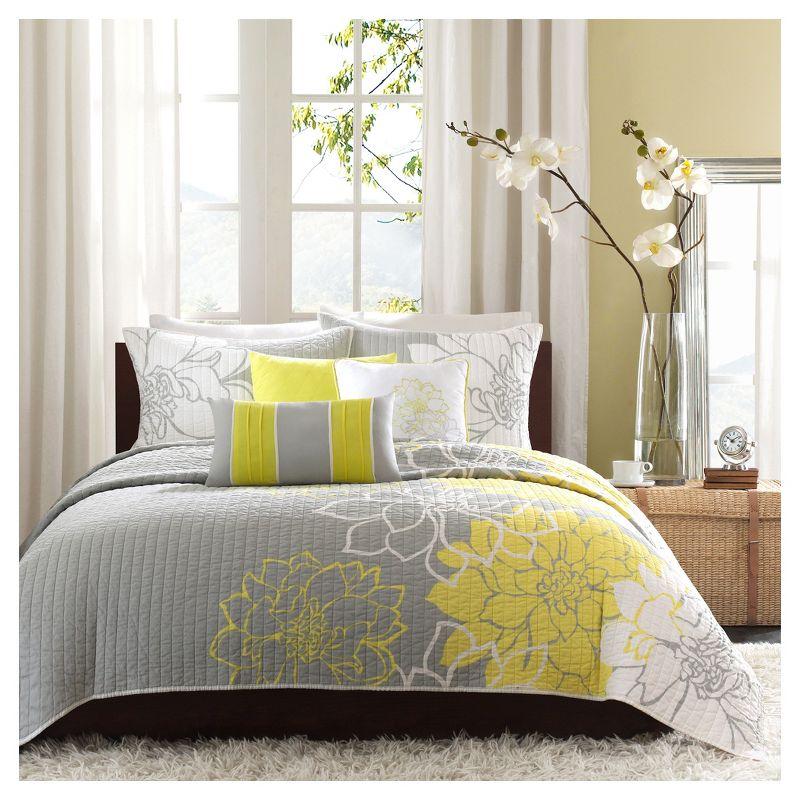 Madison Park Lola Floral 6 Piece Reversible Cotton Quilt Set