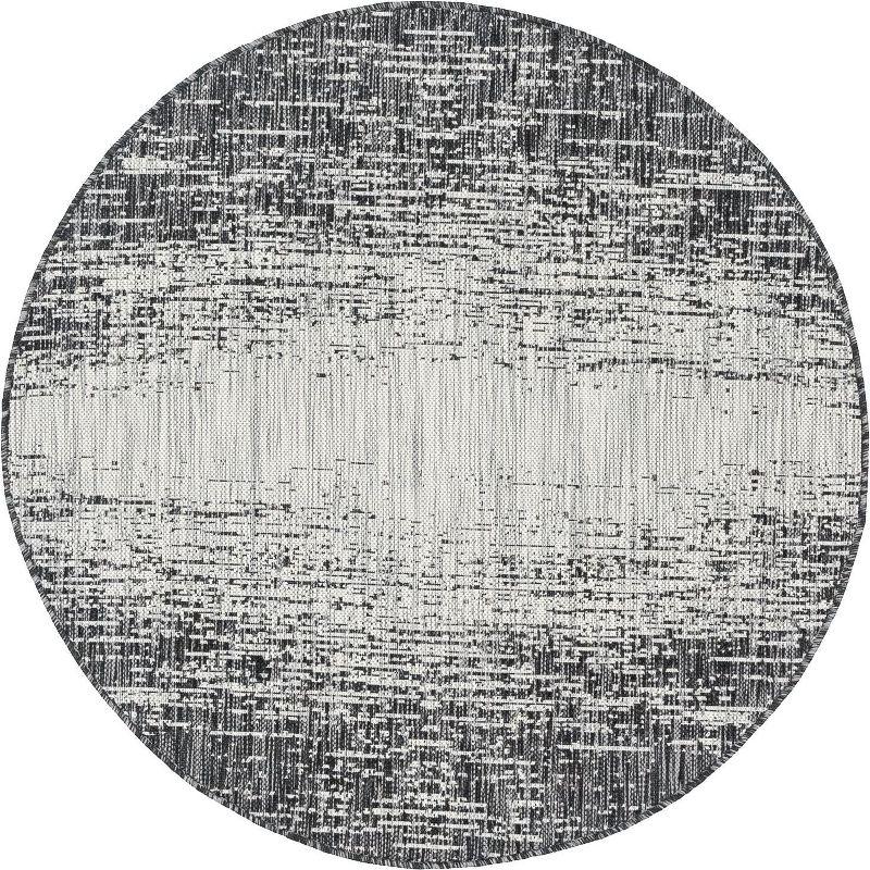 Charcoal Gray Round Abstract Outdoor Area Rug