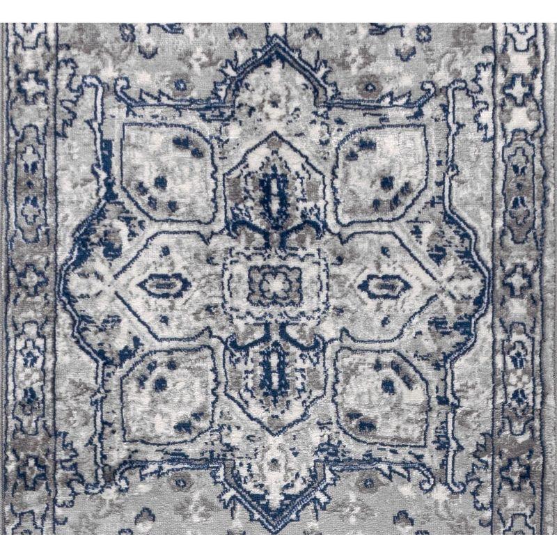 2'x8' Modern Persian Vintage Medallion Runner Rug, Light Grey/Navy - JONATHAN Y