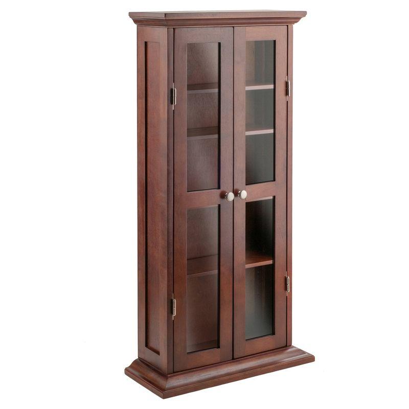 Dvd-Cd Cabinet - Antique Walnut - Winsome: Multimedia Storage, Glass Doors, 4 Adjustable Shelves
