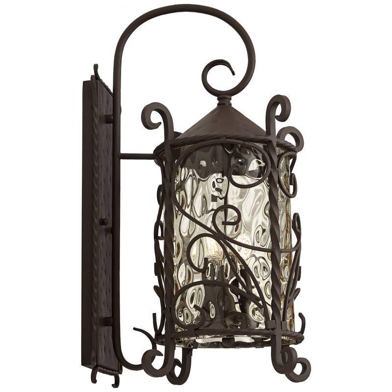 John Timberland Casa Seville Vintage Rustic Outdoor Wall Light Fixture Dark Walnut Scroll 23 3/4" Champagne Hammered Glass for Post Exterior Barn Deck