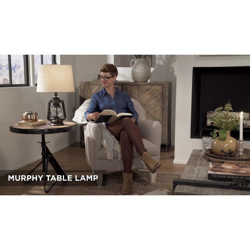 Franklin Iron Works Murphy Rustic Industrial Accent Table Lamp Miner Lantern 23" High Red Bronze Oatmeal Fabric Shade for Bedroom Living Room Office