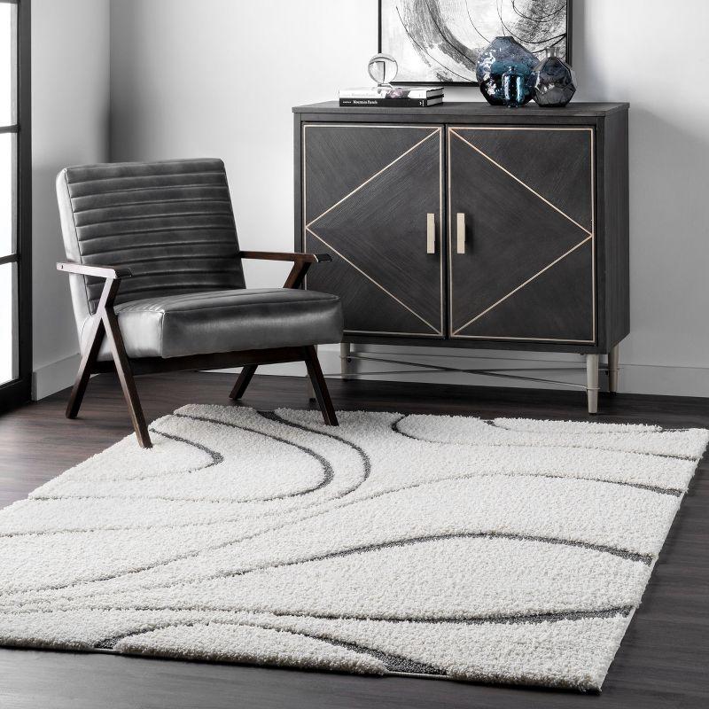 Nuloom Carolyn Abstract 7x9 Shag Indoor Area Rug for Living Room Bedroom Dining Room Nursery, Beige/Grey