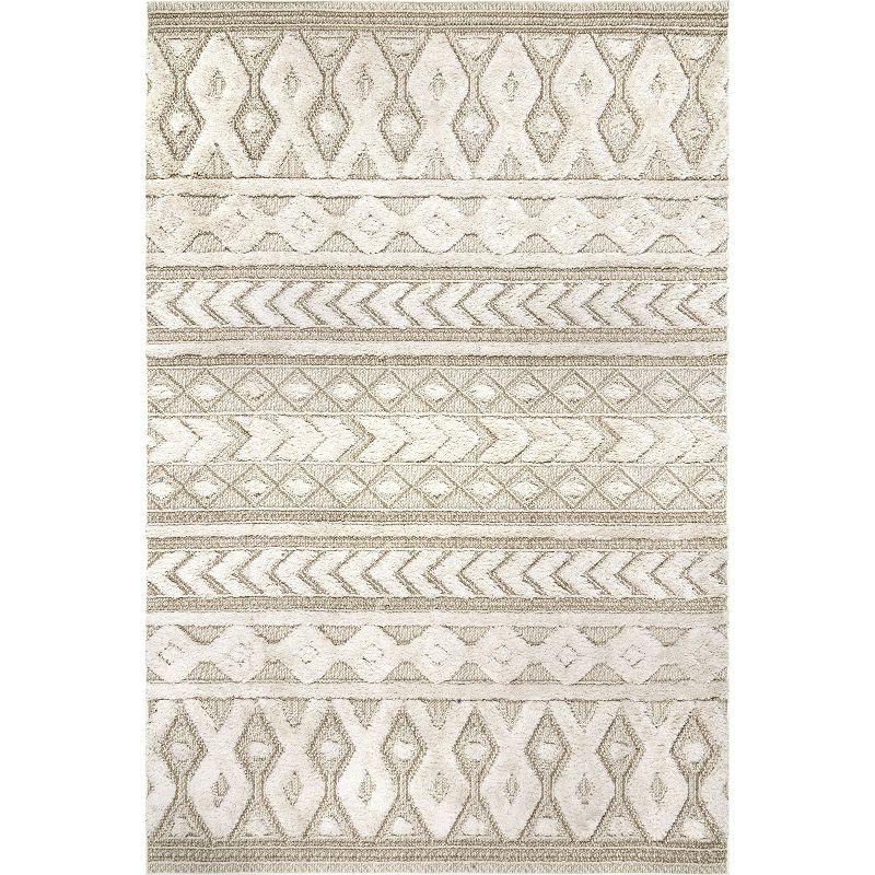 Beige 4' x 6' Rectangular Shag Synthetic Area Rug