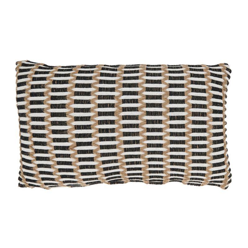 Saro Lifestyle Textured Weave Poly Filled Throw Pillow, Black, 12"x20"