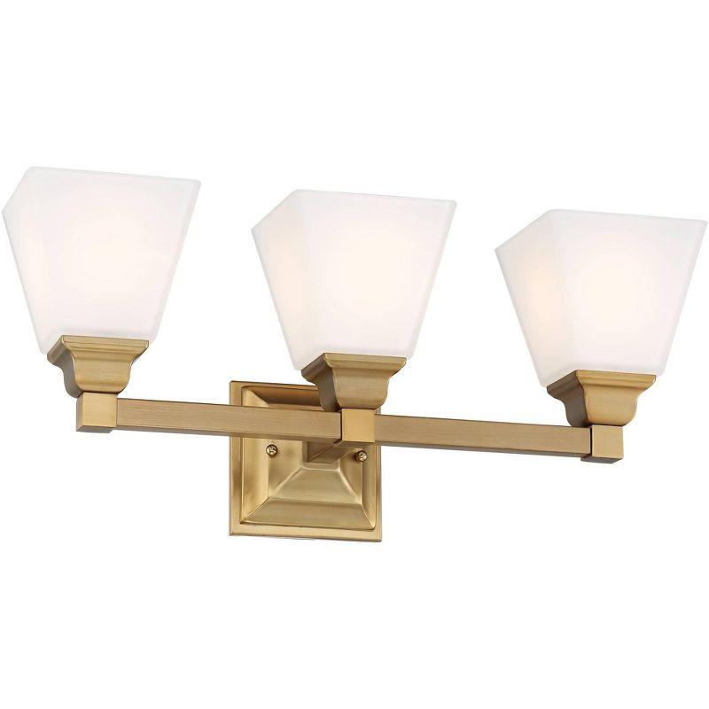 Regency Hill Mencino Modern Wall Light Warm Brass Hardwire 20" 3-Light Fixture Etched Opal Glass Shade for Bedroom Bathroom Vanity Living Room House