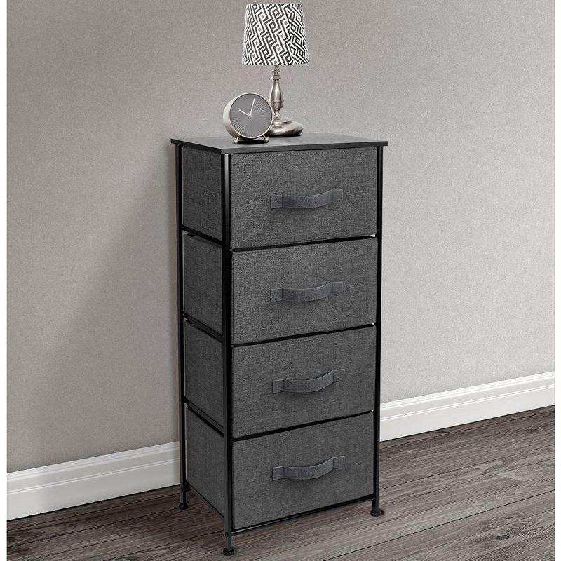 Sorbus 4 Drawers Chest Nightstand - Storage for Closet, Home, College Dorm - Features Steel Frame, Wood Top, & Fabric Bins (Black)