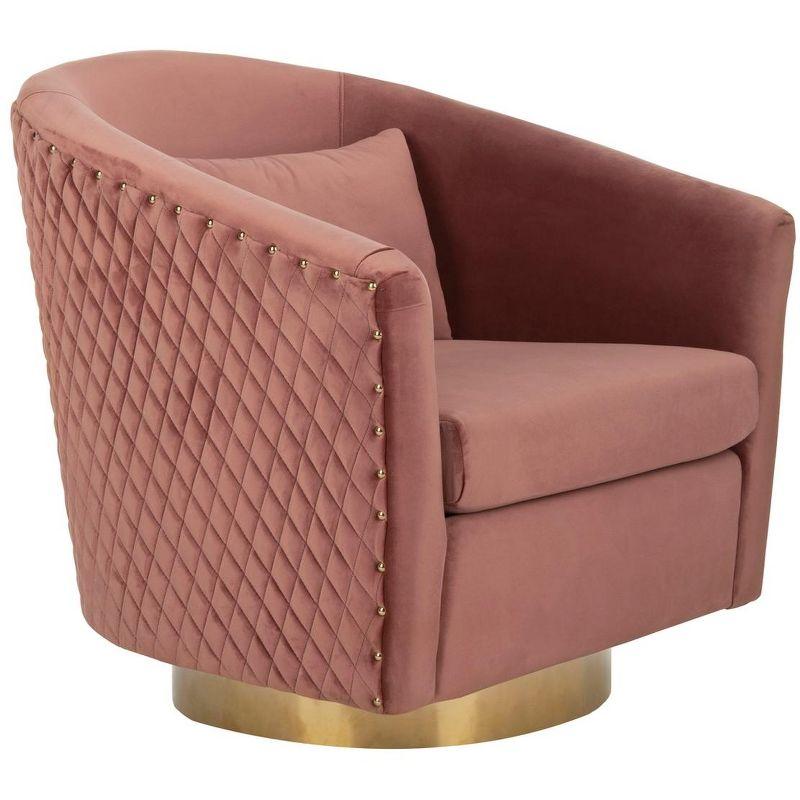 Dusty Rose Velvet Swivel Barrel Chair with Gold Accents