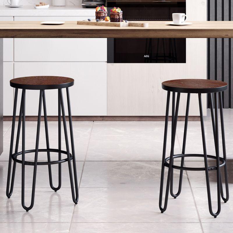 Alidia 24-Inch Bar Stools - Backless Barstools with Hairpin Legs, Wood Seat - Kitchen or Dining Room - Modern Farmhouse Barstools, 4 Pack