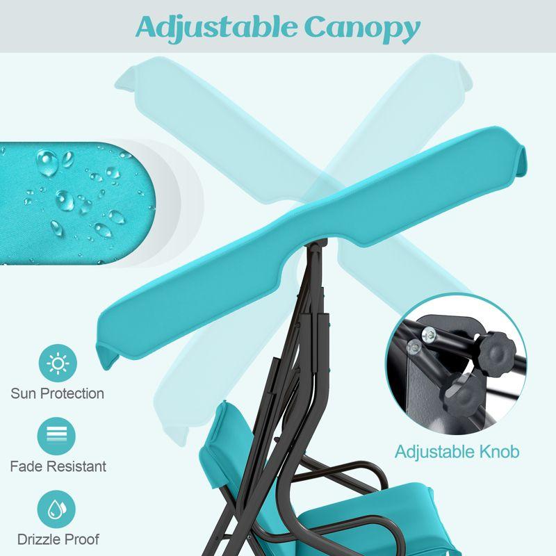 Tangkula 3-Seats Outdoor Glider Hammock with Adjustable Waterproof Canopy Aluminum Frame Patio Swing Chair Blue