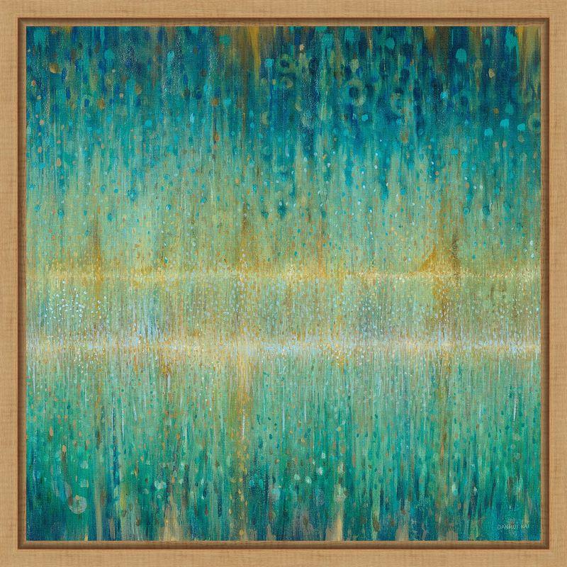 Natural Framed Blue-Green Abstract Canvas Wall Art